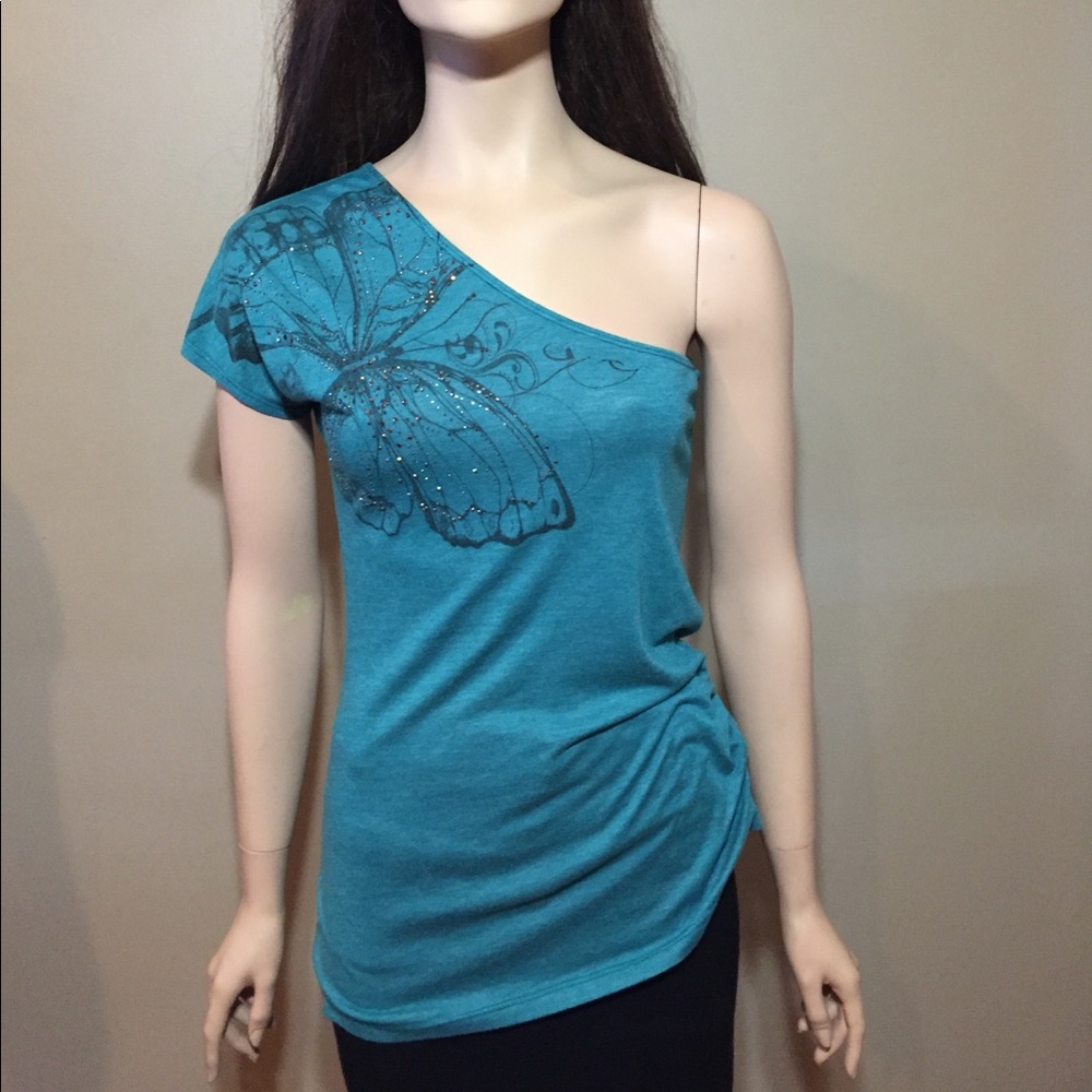 Mandees Turquoise Butterfly Shirt Small